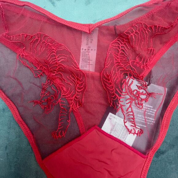 Thistle and Spire Tigris Thong Womens 3X Crimson Tigers Sheer Panties Revolve - Picture 5 of 9